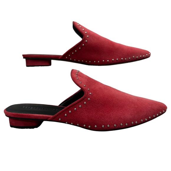 Rebecca Minkoff Chamille Red Suede Studded Leather Pointed Toe Mule Shoes Size 7 - Picture 2 of 10